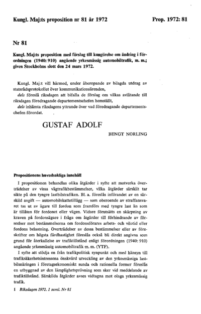 Omslaget till prop. 1972:81