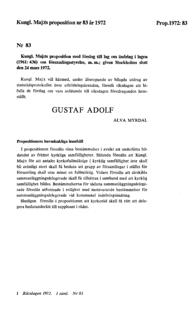 Omslaget till prop. 1972:83