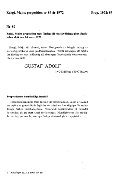 Omslaget till prop. 1972:89