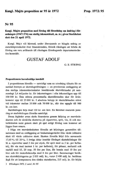 Omslaget till prop. 1972:95