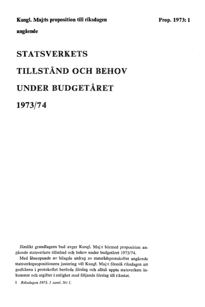 Omslaget till prop. 1973:1