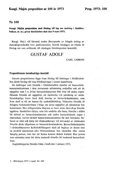 Omslaget till prop. 1973:100