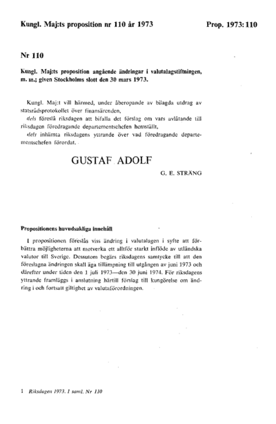 Omslaget till prop. 1973:110