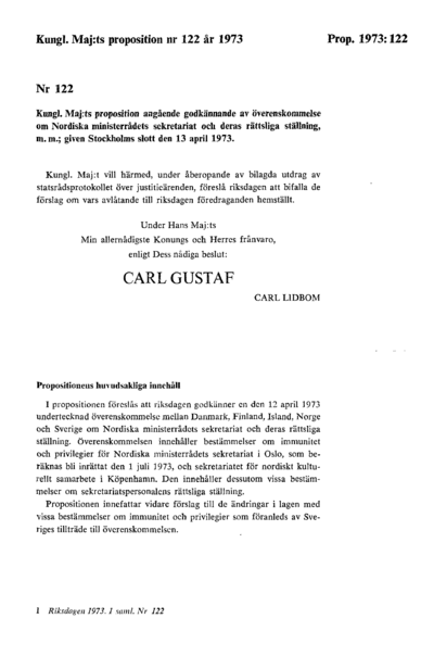 Omslaget till prop. 1973:122