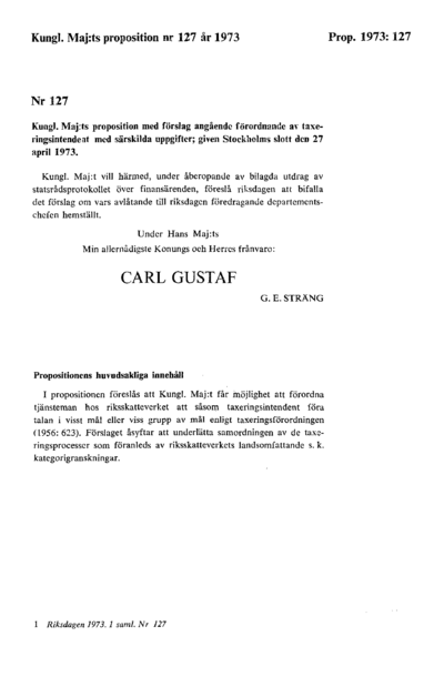 Omslaget till prop. 1973:127