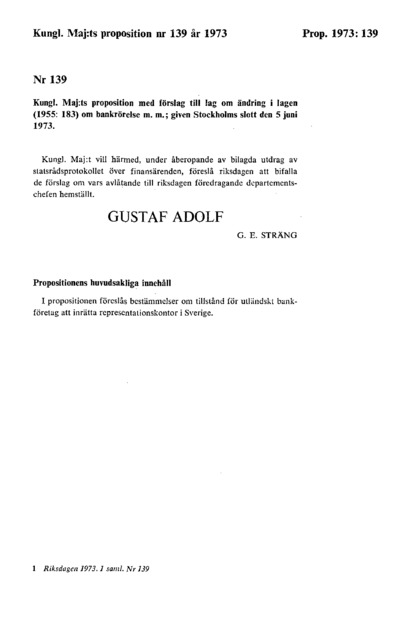 Omslaget till prop. 1973:139