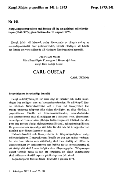 Omslaget till prop. 1973:141