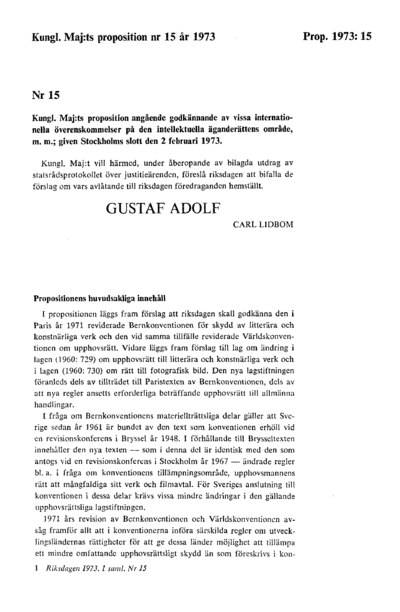 Omslaget till prop. 1973:15