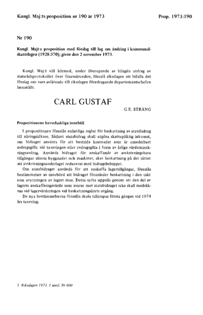 Omslaget till prop. 1973:190