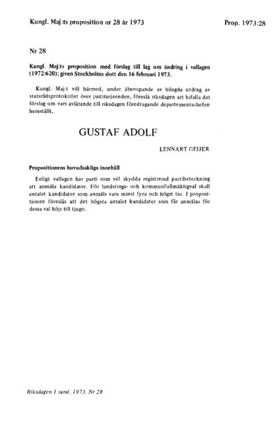 Omslaget till prop. 1973:28