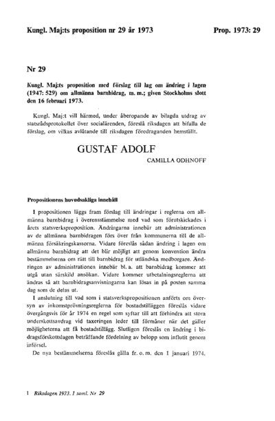 Omslaget till prop. 1973:29
