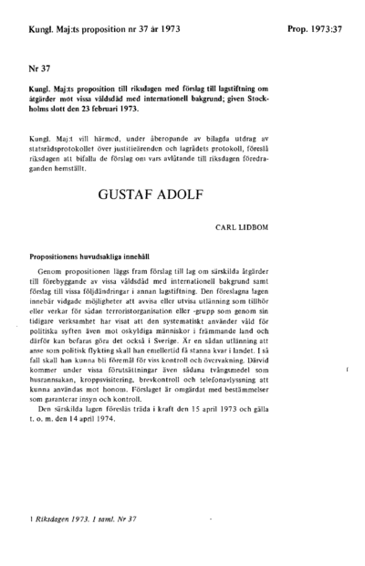 Omslaget till prop. 1973:37