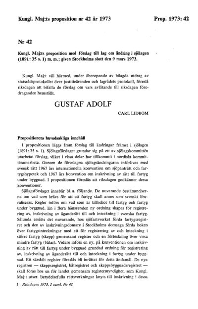 Omslaget till prop. 1973:42
