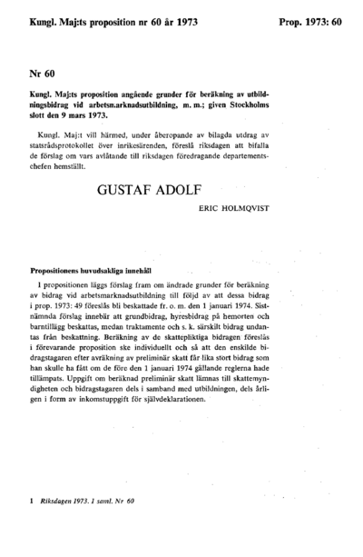 Omslaget till prop. 1973:60