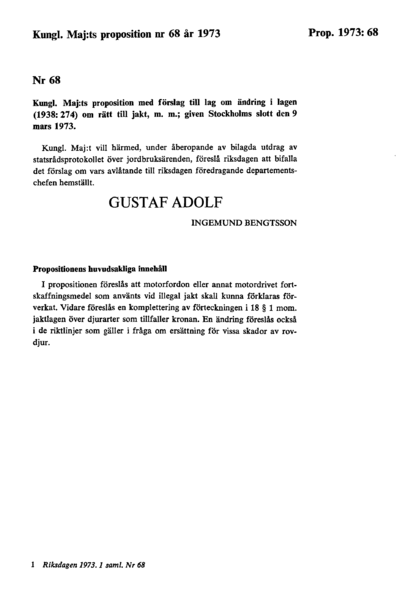 Omslaget till prop. 1973:68