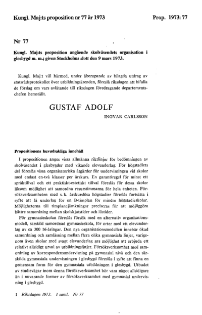 Omslaget till prop. 1973:77