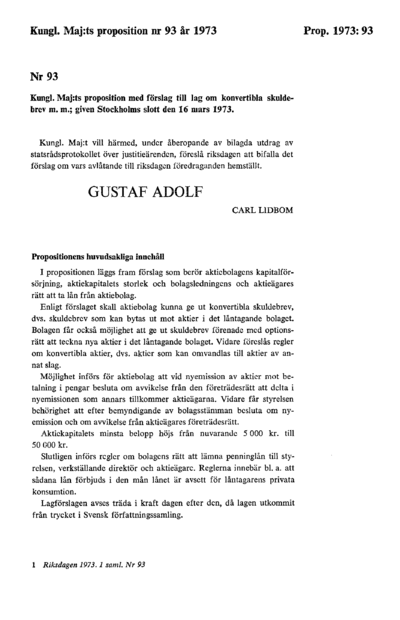 Omslaget till prop. 1973:93