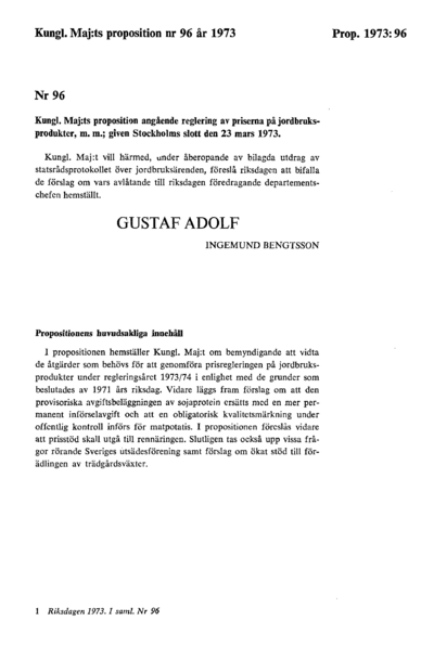 Omslaget till prop. 1973:96