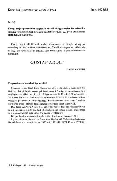 Omslaget till prop. 1973:98