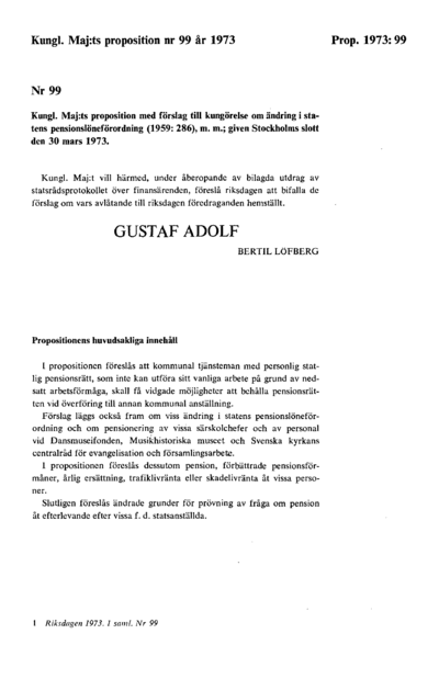 Omslaget till prop. 1973:99