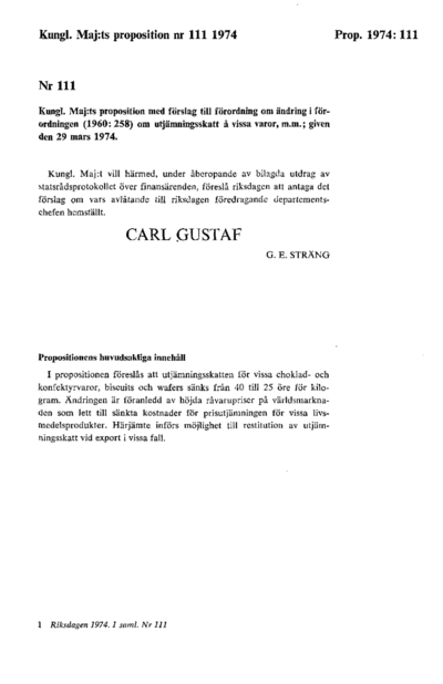 Omslaget till prop. 1974:111