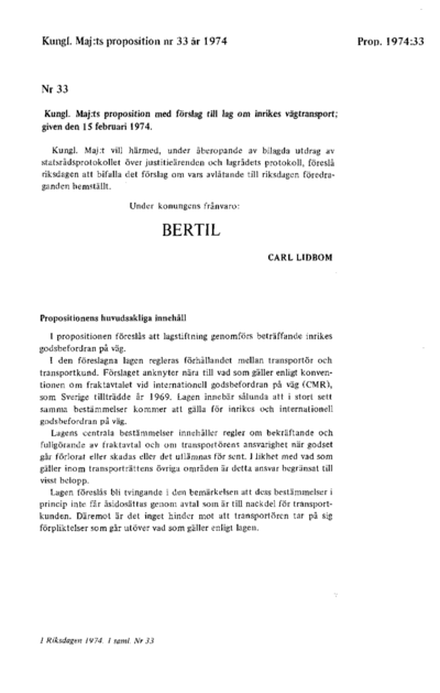 Omslaget till prop. 1974:33