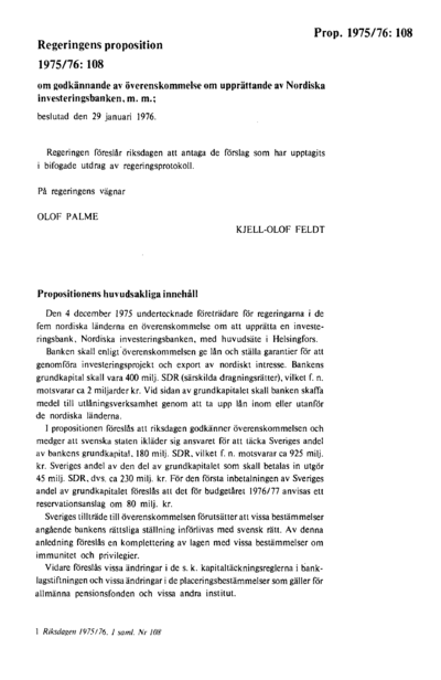 Omslaget till prop. 1975/76:108