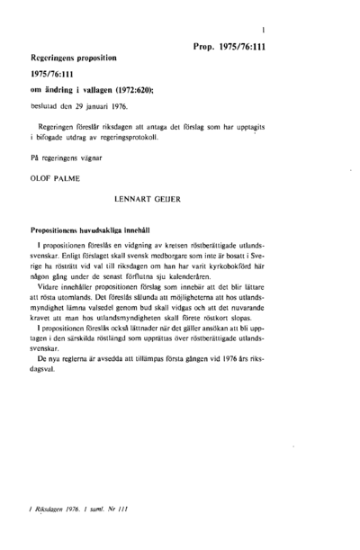 Omslaget till prop. 1975/76:111