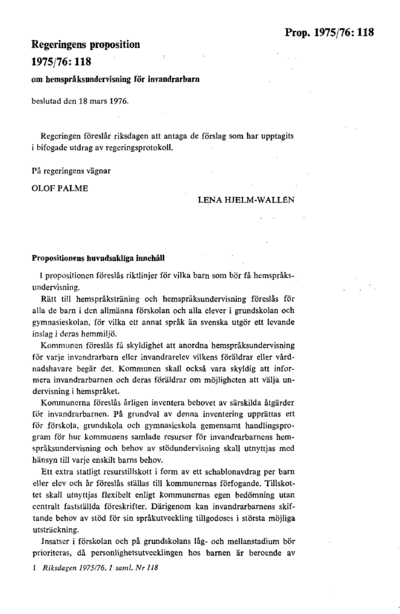 Omslaget till prop. 1975/76:118