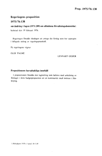 Omslaget till prop. 1975/76:138