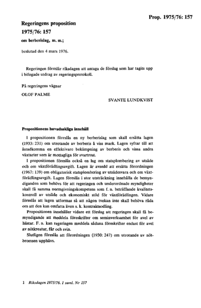 Omslaget till prop. 1975/76:157