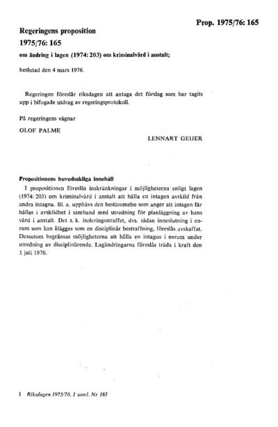 Omslaget till prop. 1975/76:165