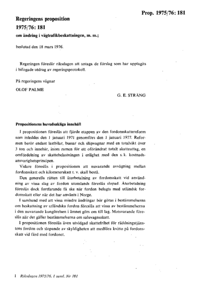 Omslaget till prop. 1975/76:181