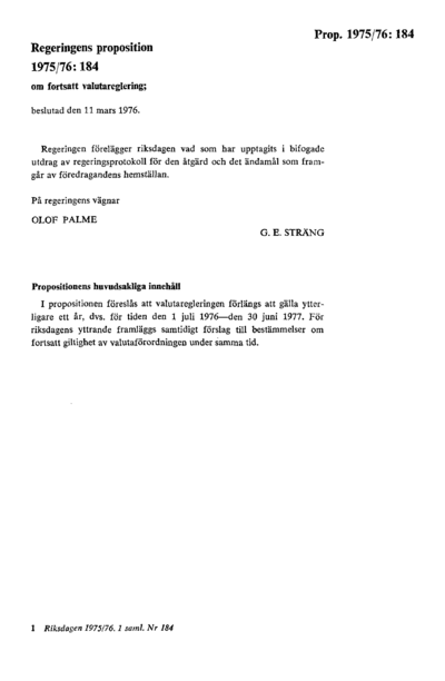 Omslaget till prop. 1975/76:184