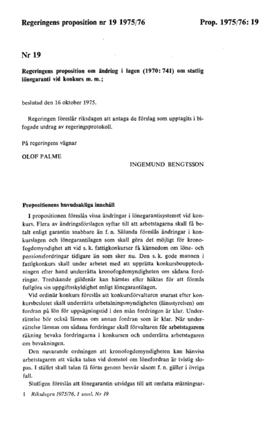 Omslaget till prop. 1975/76:19