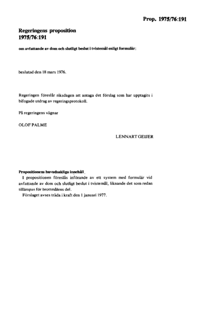 Omslaget till prop. 1975/76:191
