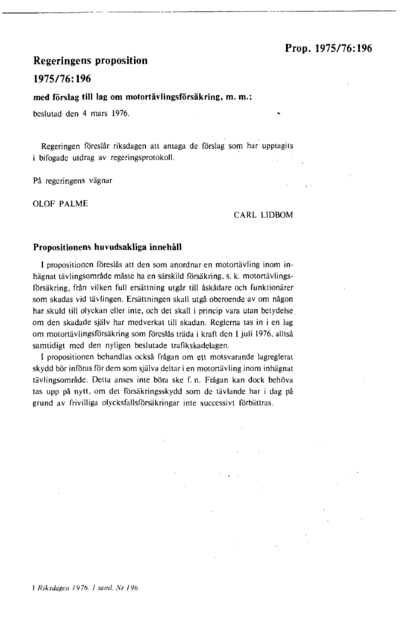 Omslaget till prop. 1975/76:196