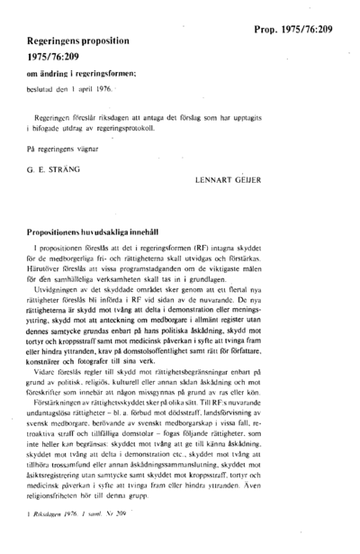 Omslaget till prop. 1975/76:209