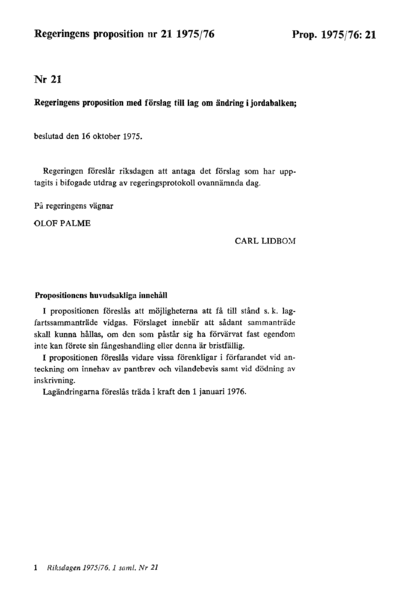 Omslaget till prop. 1975/76:21