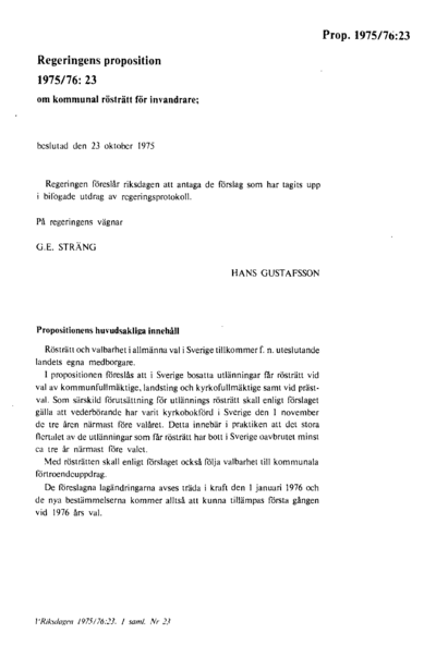Omslaget till prop. 1975/76:23