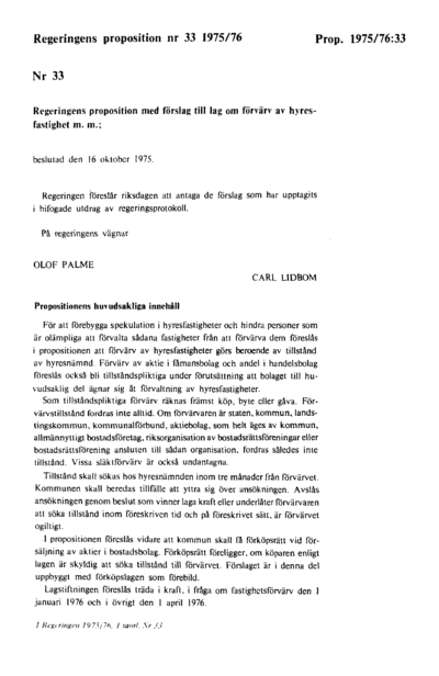Omslaget till prop. 1975/76:33