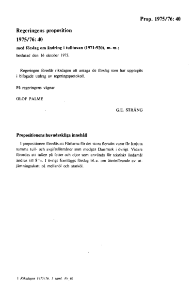 Omslaget till prop. 1975/76:40