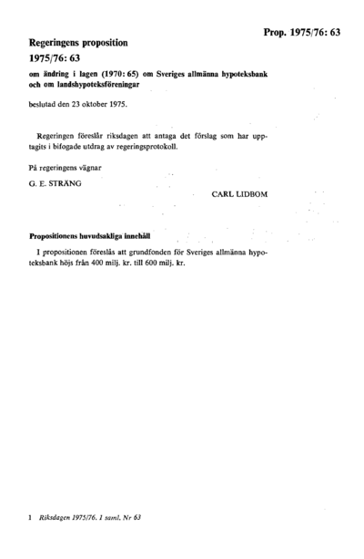Omslaget till prop. 1975/76:63