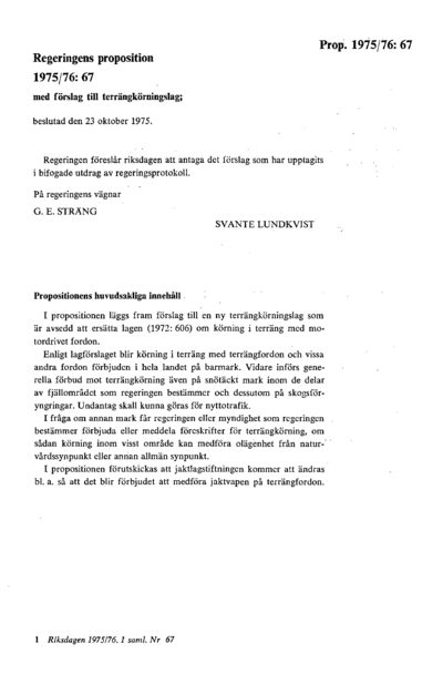Omslaget till prop. 1975/76:67