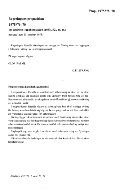 Omslaget till prop. 1975/76:70