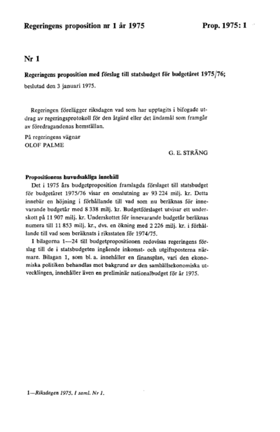 Omslaget till prop. 1975:1