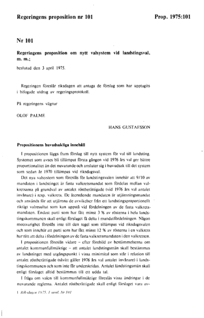 Omslaget till prop. 1975:101