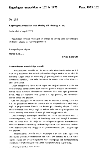 Omslaget till prop. 1975:102