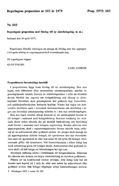 Omslaget till prop. 1975:103