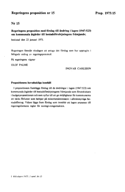 Omslaget till prop. 1975:15
